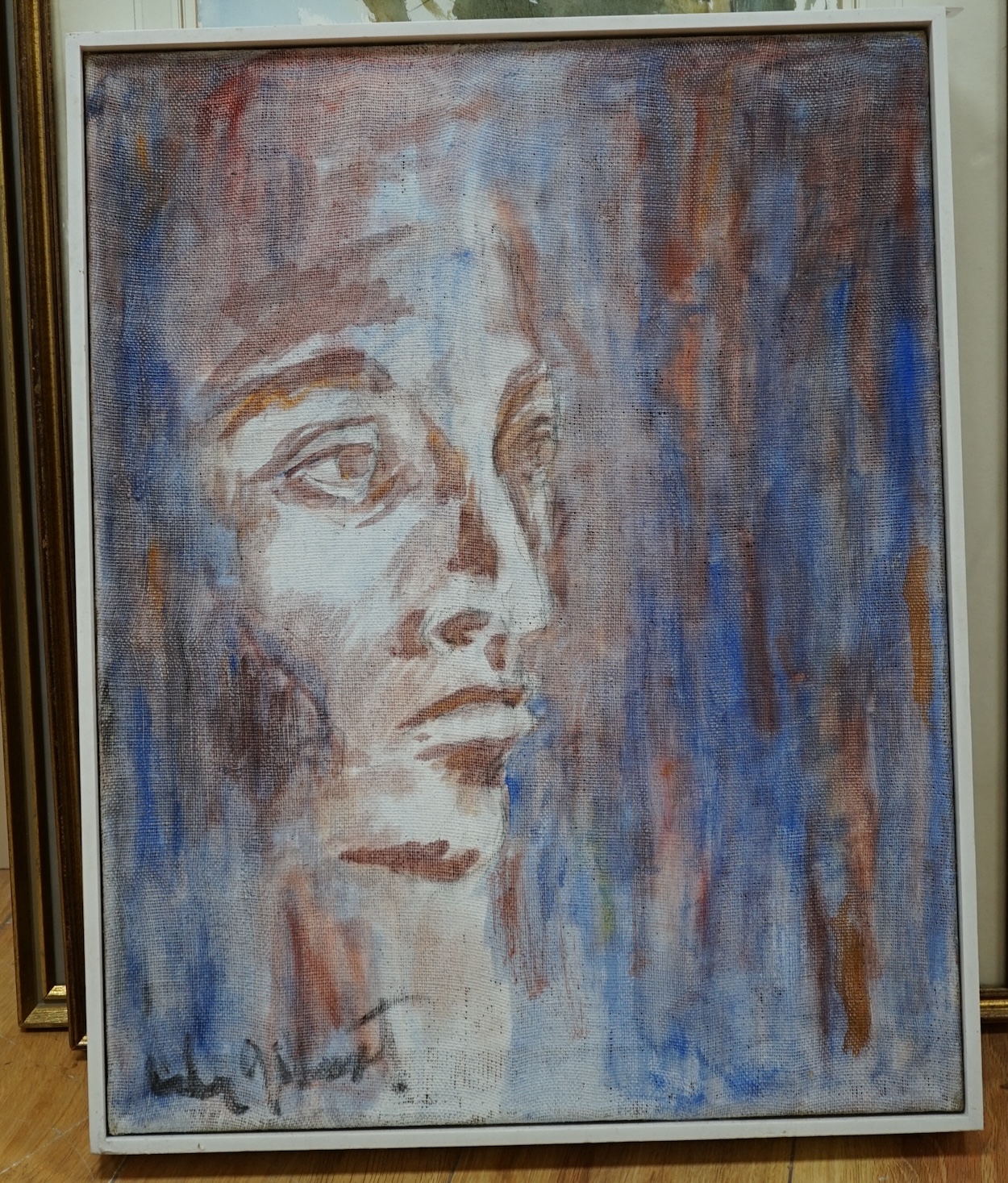 20th century School, oil on canvas, Head study, indistinctly signed, 52 x 41cm. Condition - good